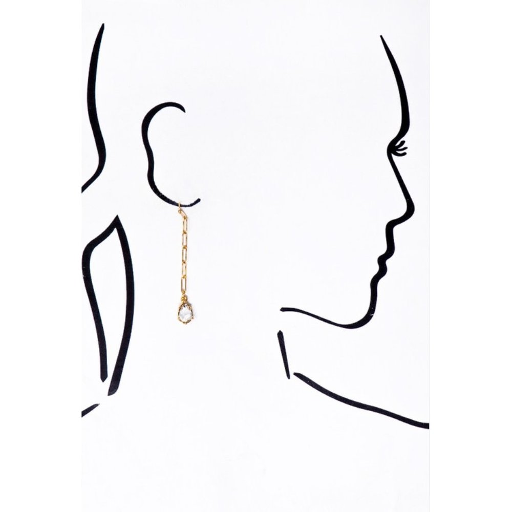 Gold Chain Teardrop Stone Linear Dangle Earrings - Picture 5 of 6